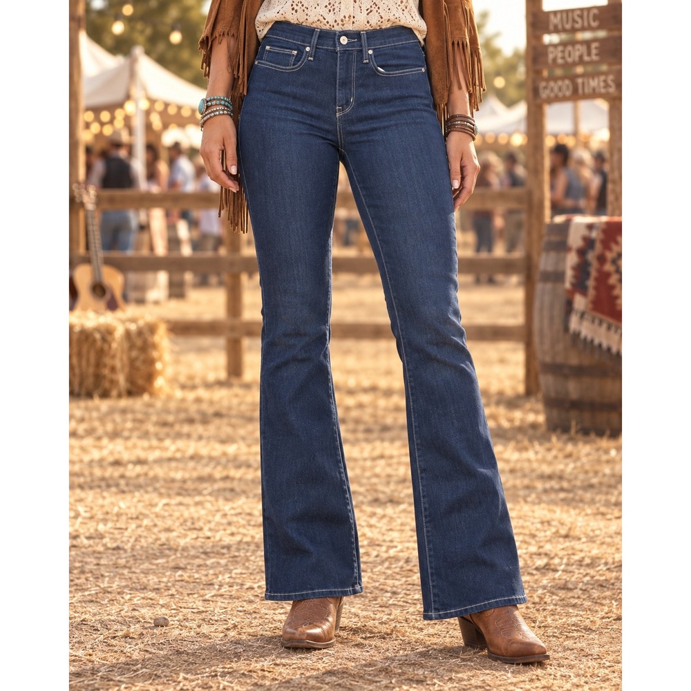 Levis Slimming Boot Cut Dark Wash Indigo Jeans Size 27 Mid Rise Denim cowgirl